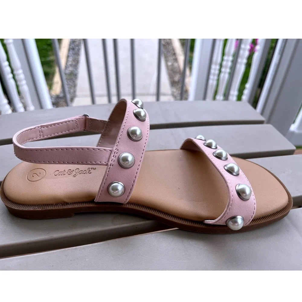 Cat & Jack Girls Pink‎ Pearl Studded Slingback Sandals Size 2 NEW